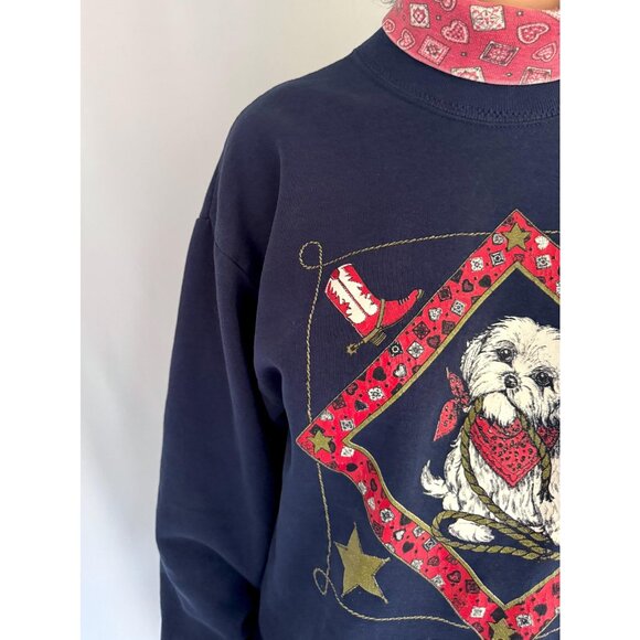 90s vintage western cowboy dog puppy animal graphic collared pullover sweater - Picture 7 of 9